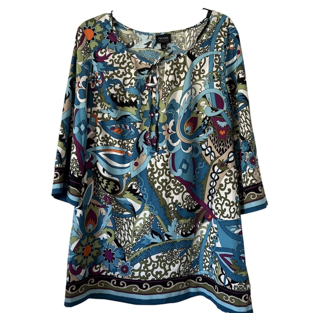 Nicole by Nicole Miller Floral Artsy Tunic Vibrant Colors‎ Size L